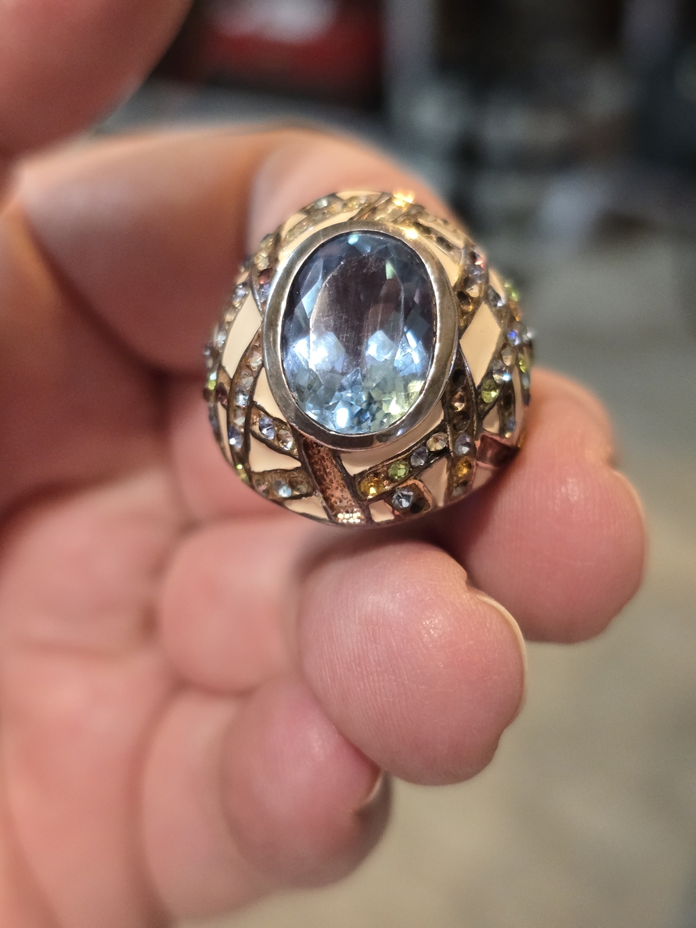 Sterling Silver 925 Sky Blue Topaz Gemstone w/multiple Gemstones  Ring Size 7